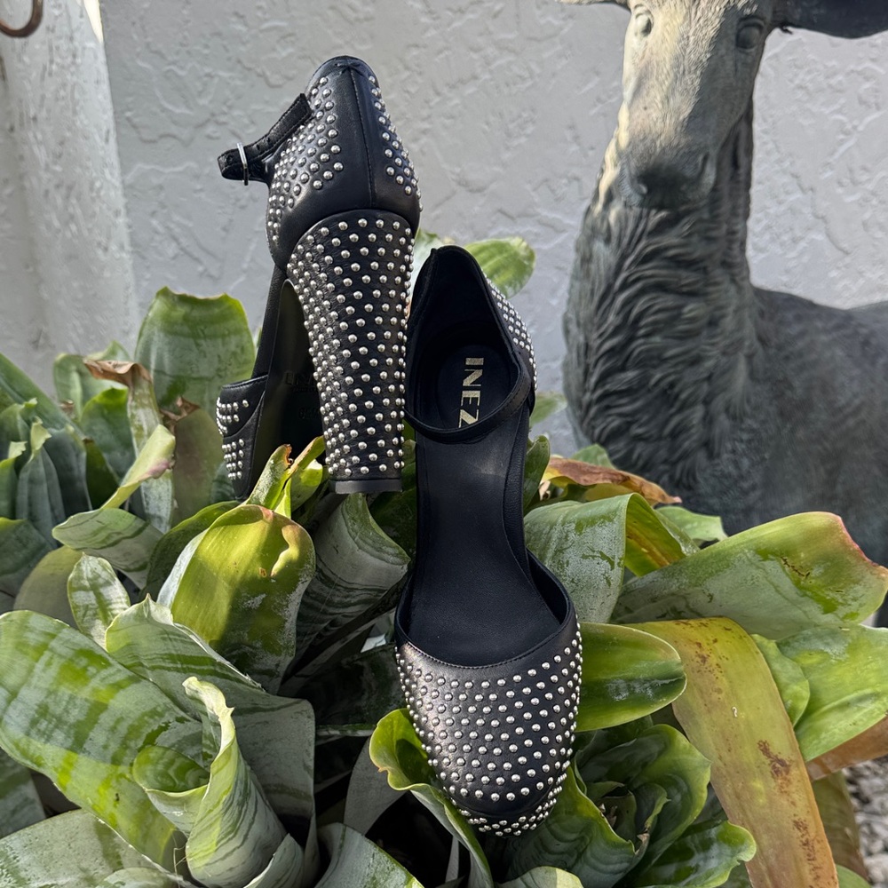 INEZ Black Studded Women's Heels